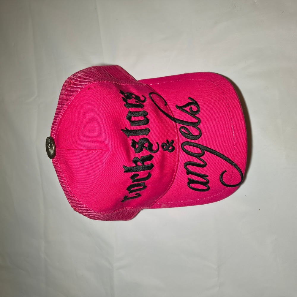 Rockstars & Angels Hot Pink Trucker Hat Mesh Snapback Cap Los Angeles Denim Brim
